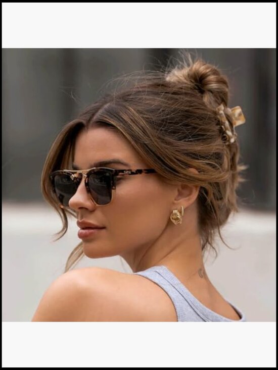Oversized Square Polarized Sunglasses with Metal Double-Bar Bridge main image 5